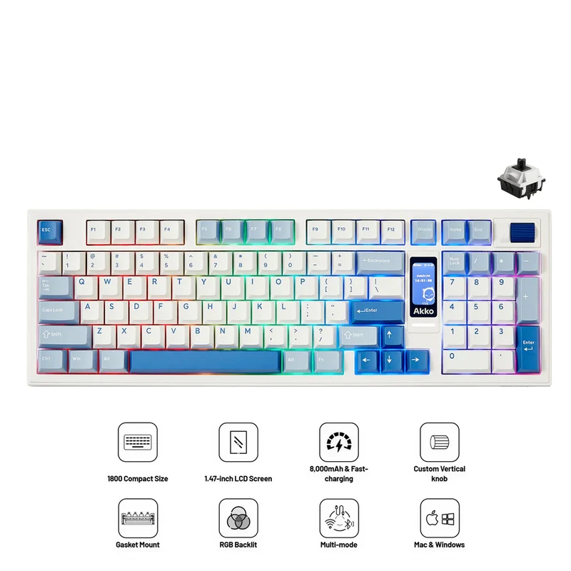 Akko 5098B Glacier Multi-Mode RGB Hot-Swappable Mechanical Keyboard with 1.47" TFT Screen (Akko V3 Piano Pro Switch)