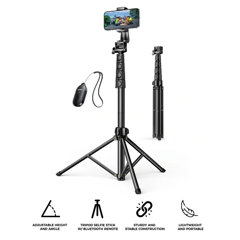 Ugreen Selfie Stick Tripod with Bluetooth Remote - 1.7m (Black) (LP680/15609)