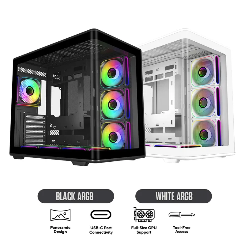 Cooler Master Elite 600 TG ATX Mid-Tower PC Case with USB-C Port (Black ARGB, White ARGB) (E600-KGNN-S02, E600-WGNN-S02)