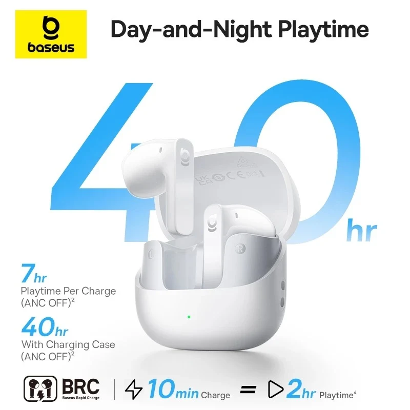 Baseus Bass BS1 NC Semi-in-Ear True Wireless Earbuds (Cosmic Black, Moon White) (A0010102, A0010103)