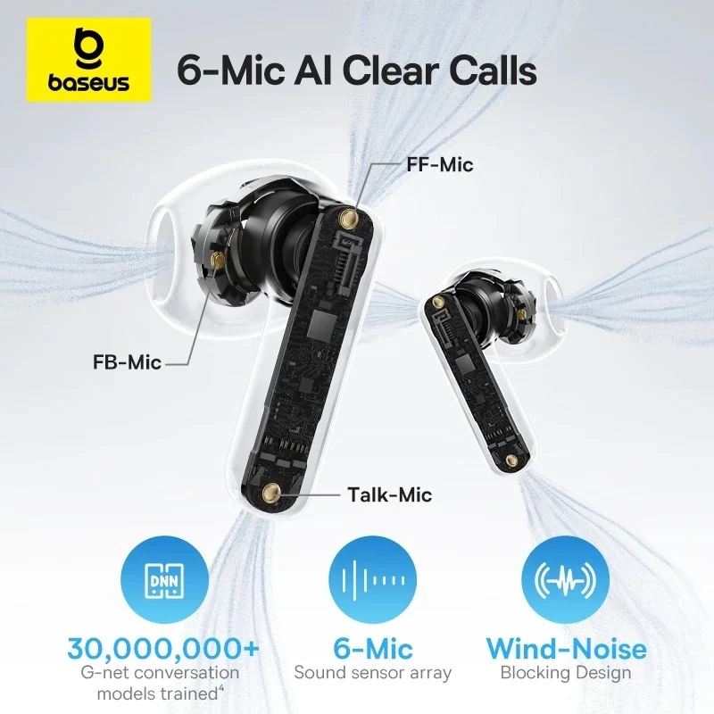 Baseus Bass BS1 NC Semi-in-Ear True Wireless Earbuds (Cosmic Black, Moon White) (A0010102, A0010103)
