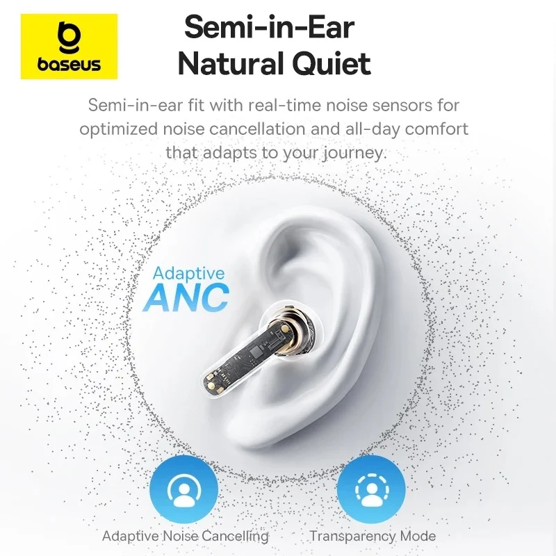 Baseus Bass BS1 NC Semi-in-Ear True Wireless Earbuds (Cosmic Black, Moon White) (A0010102, A0010103)