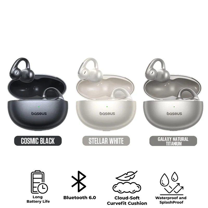Baseus Bowie MC1 Pro Open-Ear True Wireless Earbuds (Cosmic Black, Stellar White, Galaxy Natural Titanium)