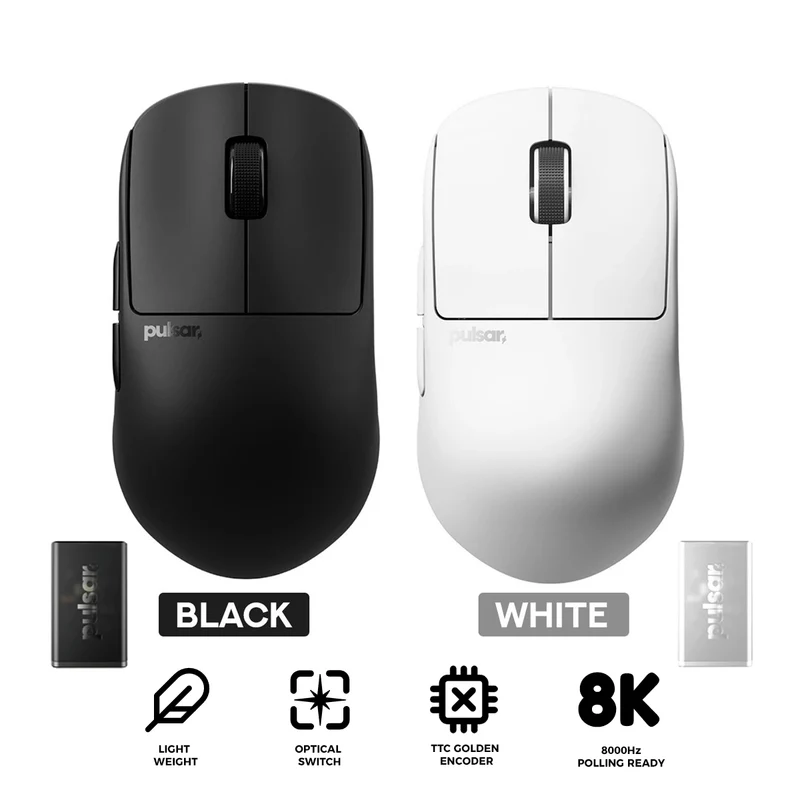 Pulsar X2H CrazyLight 8K Polling Rate eSports Gaming Mouse Size 2 (Jet Black, Uyuni White)