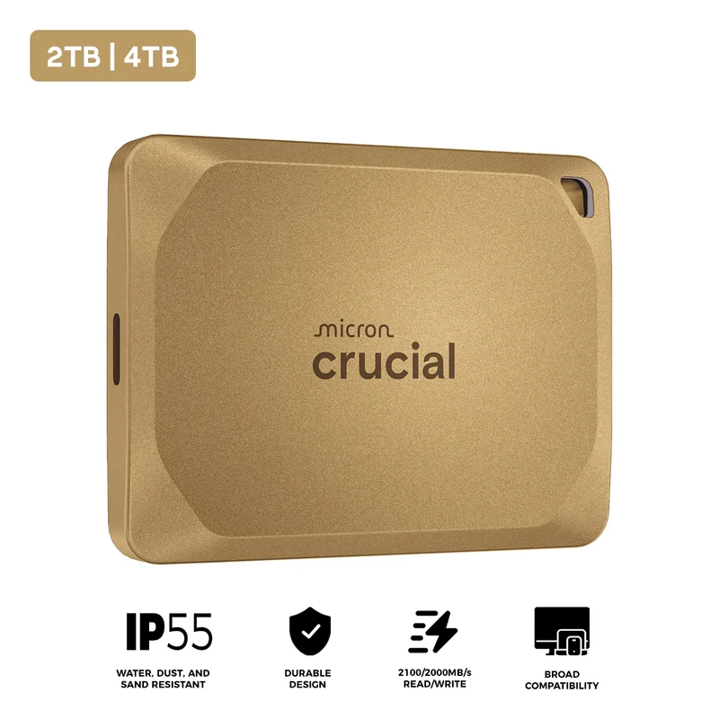 Crucial X10 Pro USB 3.2 Gen-2x2 (20Gb/s) 2100MB/s Read Type-C Portable SSD (Gold) (2TB, 4TB)