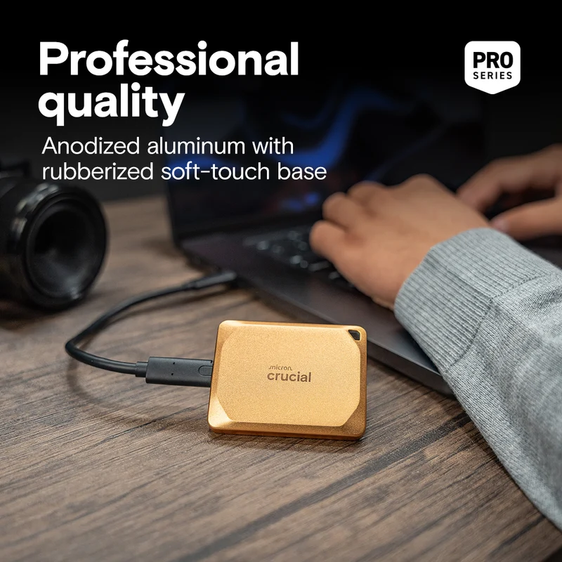 Crucial X10 Pro USB 3.2 Gen-2x2 (20Gb/s) 2100MB/s Read Type-C Portable SSD (Gold) (2TB, 4TB)