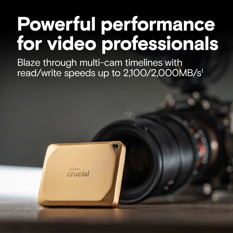Crucial X10 Pro USB 3.2 Gen-2x2 (20Gb/s) 2100MB/s Read Type-C Portable SSD (Gold) (2TB, 4TB)