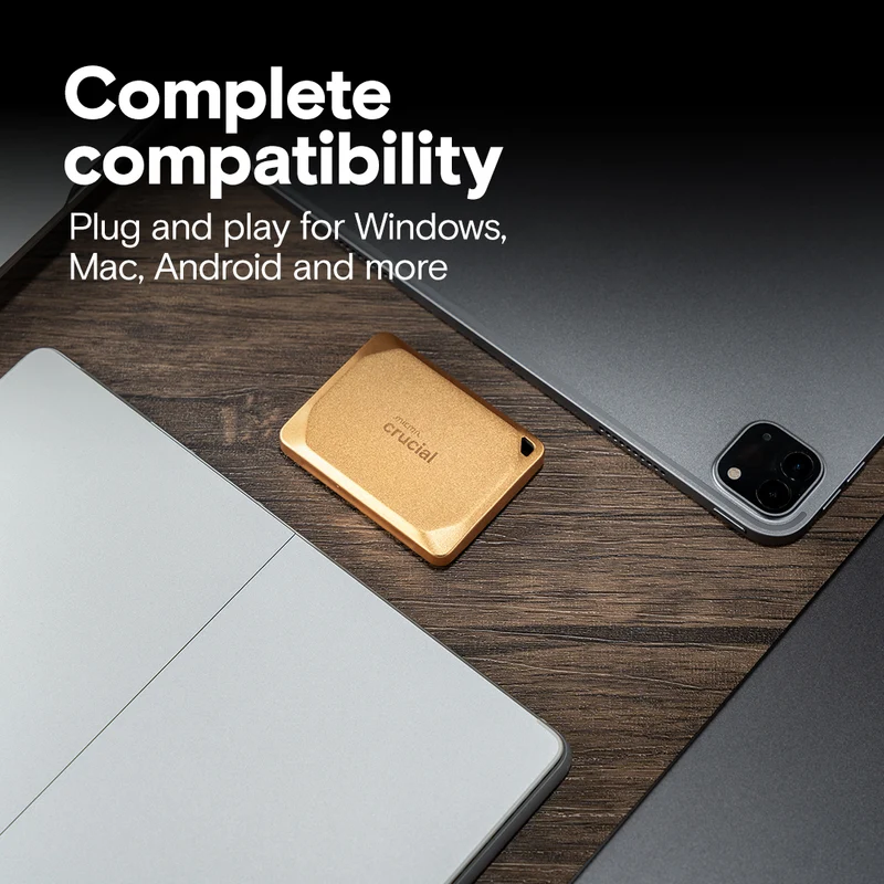Crucial X10 Pro USB 3.2 Gen-2x2 (20Gb/s) 2100MB/s Read Type-C Portable SSD (Gold) (2TB, 4TB)
