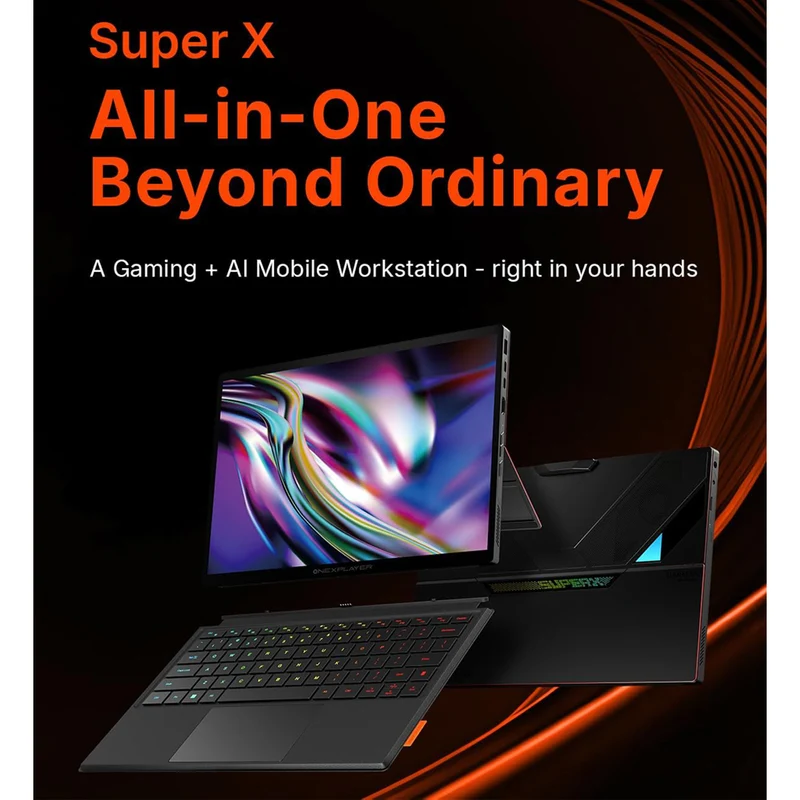 OneXPlayer Super X Liquid Version AMD Ryzen AI Max+ 395 14" 2880x1800 AMOLED Windows 11 Gaming Tablet-Laptop Hybrid + Super X Keyboard + Super X Storage Case + Super X Charger (48GB LPDDR5x RAM + 1TB SSD, 128GB LPDDR5x RAM + 2TB SSD)