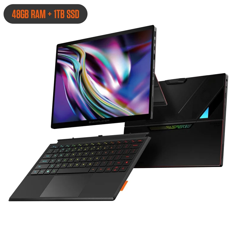 OneXPlayer Super X Liquid Version AMD Ryzen AI Max+ 395 14" 2880x1800 AMOLED Windows 11 Gaming Tablet-Laptop Hybrid + Super X Keyboard + Super X Storage Case + Super X Charger (48GB LPDDR5x RAM + 1TB SSD, 128GB LPDDR5x RAM + 2TB SSD)