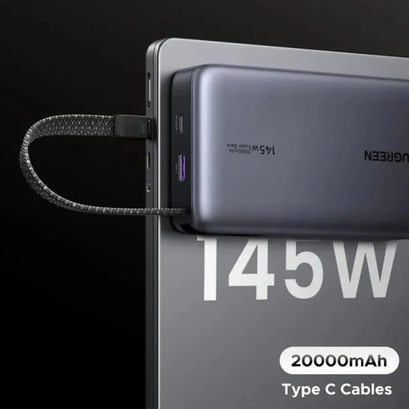 Ugreen 20000mAh 145W Power Bank with Built-in Cable (Space Grey) (PB551/55992B)