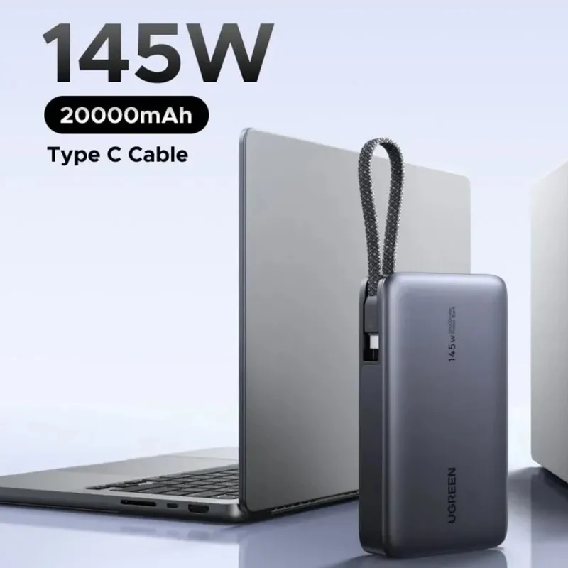 Ugreen 20000mAh 145W Power Bank with Built-in Cable (Space Grey) (PB551/55992B)