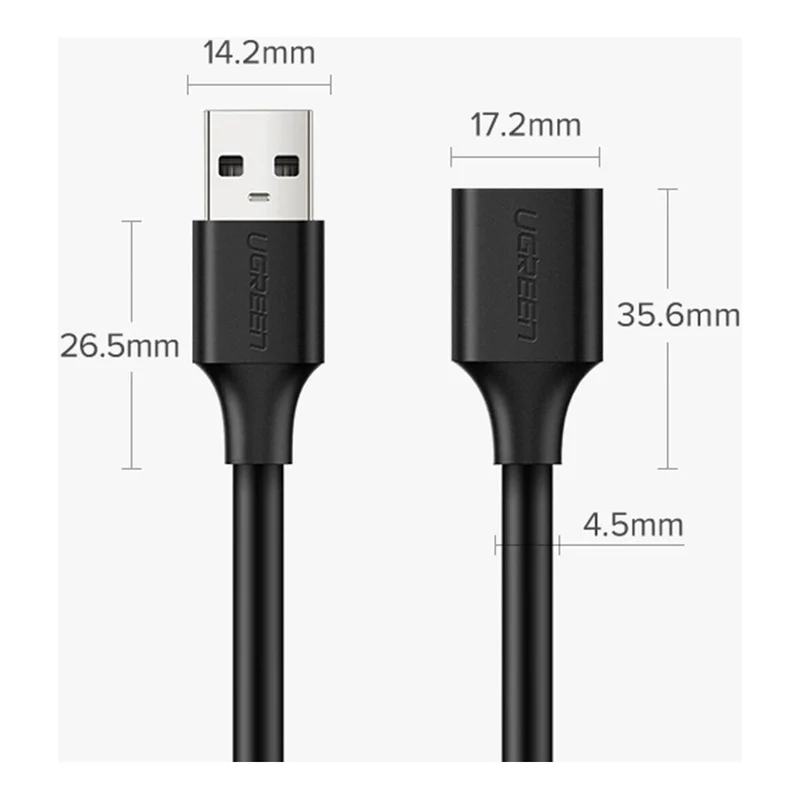 Ugreen USB 2.0 A Male to Female Extension Cable - 0.5m (Black) (US103/10313)