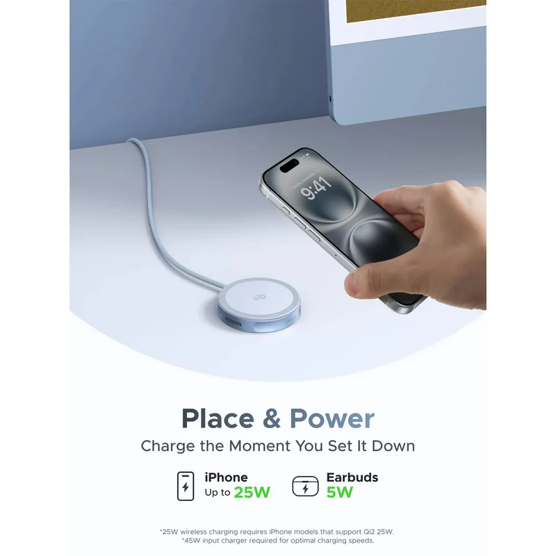 Ugreen MagFlow Qi2 25W Magnetic Wireless Charger for iPhone/AirPods (W753/55959)