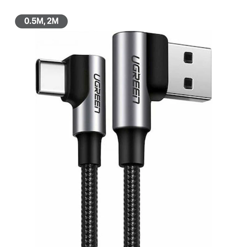 Ugreen Angled USB-C Male to Angled USB 2.0 A Male 3A Data Cable (Black) (0.5m, 2m) (US176)