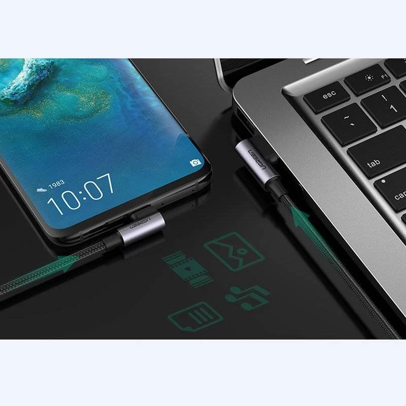 Ugreen Angled USB-C Male to Angled USB 2.0 A Male 3A Data Cable (Black) (0.5m, 2m) (US176)