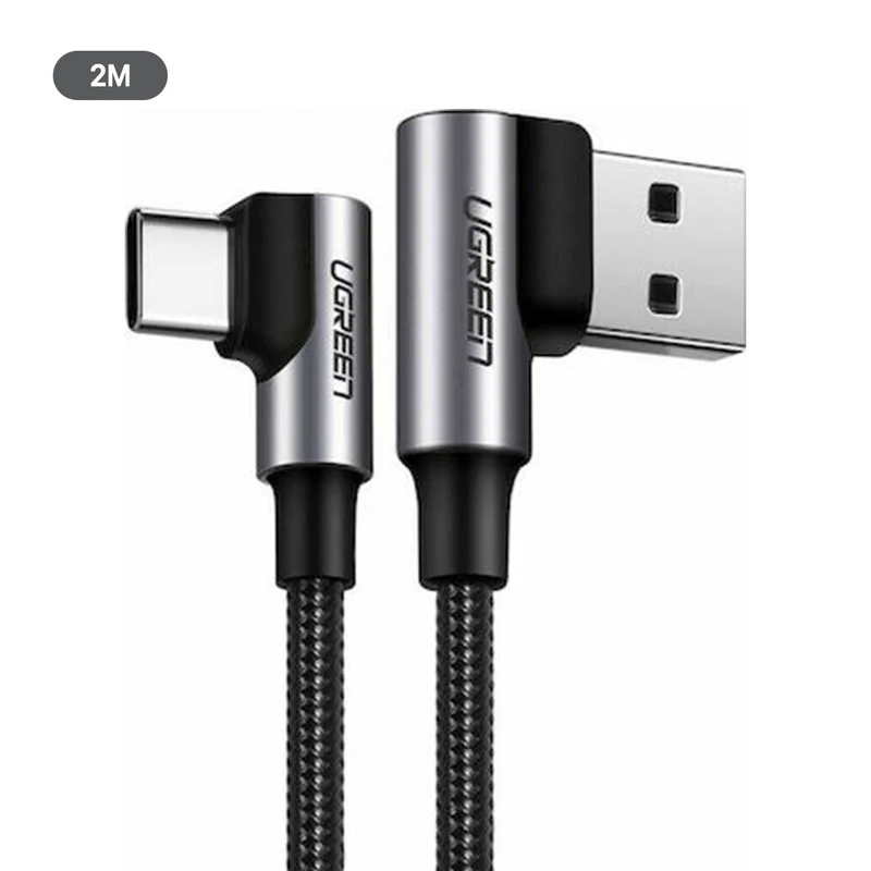 Ugreen Angled USB-C Male to Angled USB 2.0 A Male 3A Data Cable (Black) (0.5m, 2m) (US176)