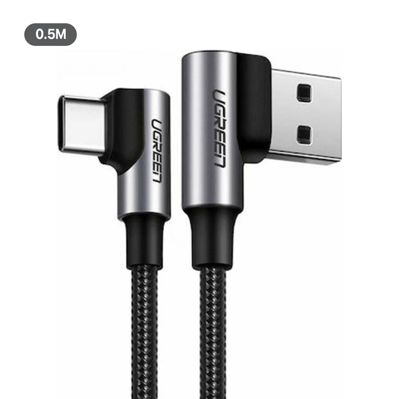 Ugreen Angled USB-C Male to Angled USB 2.0 A Male 3A Data Cable (Black) (0.5m, 2m) (US176)