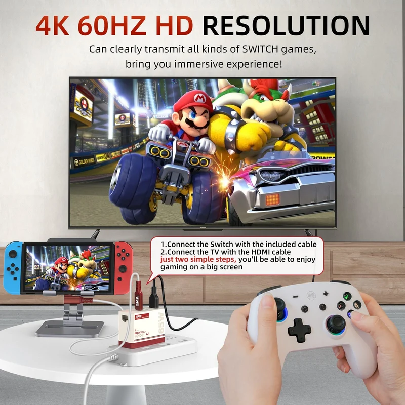 IINE 65W GaN HDMI Video Converter with Ethernet Port for Nintendo Switch (Red/White) (L845)