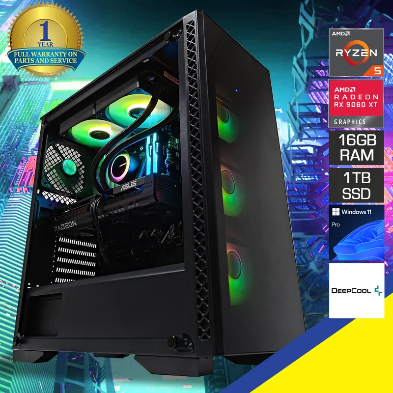 Aurora Matrexx 50 Black Desktop Gaming PC | AMD Ryzen 5 9500F | 16GB RAM | 1TB SSD | RX 9060 XT | Windows 11 Pro