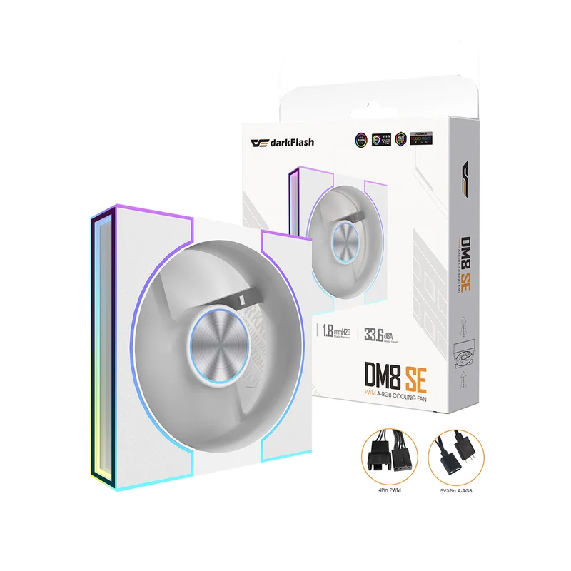 DarkFlash DM8 1-Pack SE PWM A-RGB Cooling Fan (Black, White)