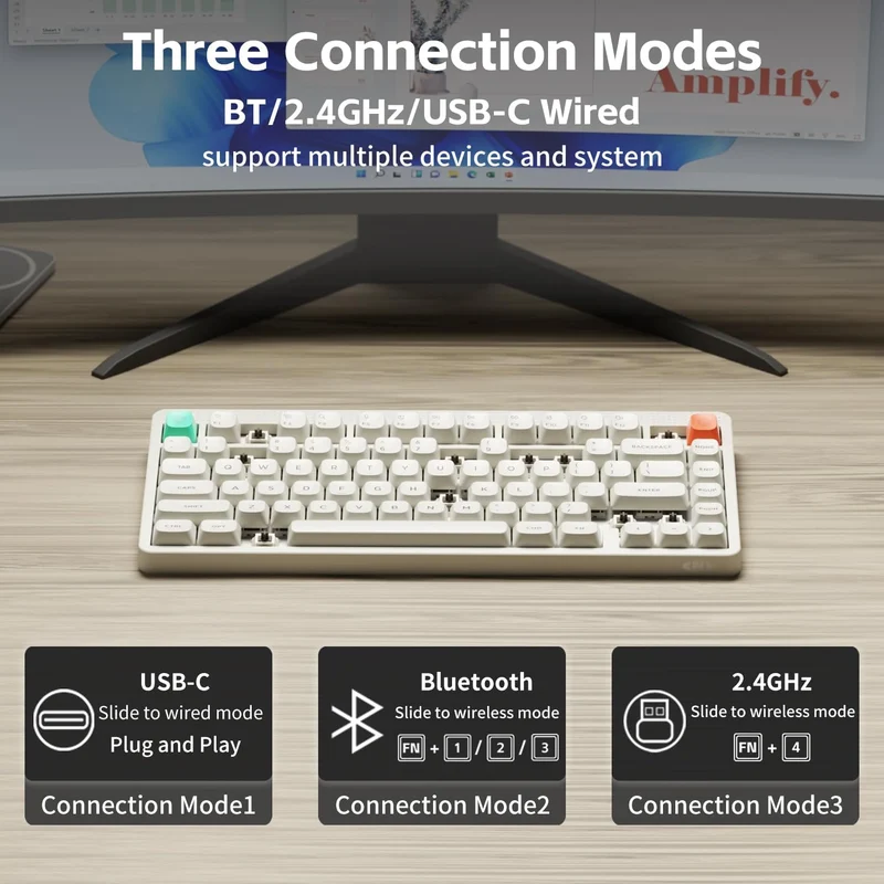 Nuphy Node75 High-Profile Hot-Swappable 82-Key Tri-Mode Wireless Mechanical Keyboard (Lunar White) (Blush Max Switch)
