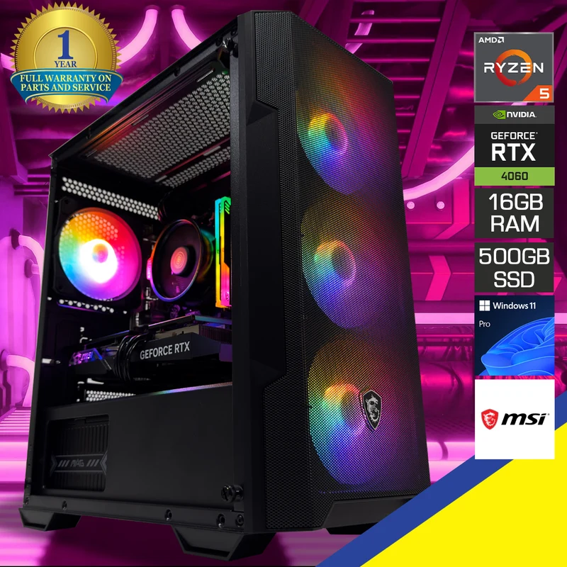Alpha Forge M100A Black Desktop Gaming PC | AMD Ryzen 5 5600 | 16GB RAM | 500GB SSD | RTX 4060 | Windows 11 Pro
