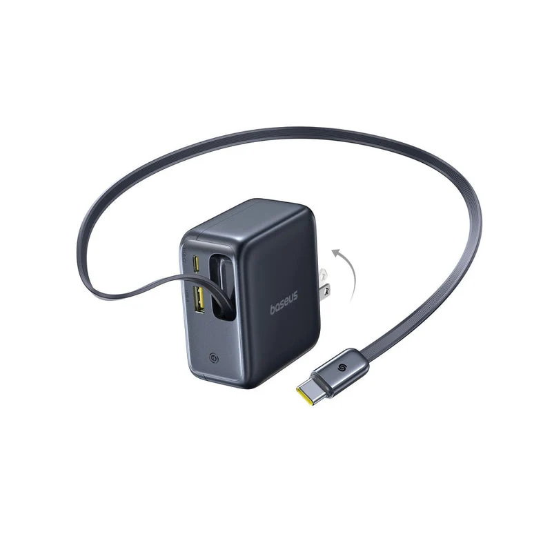 Baseus EnerCore CJ11 Fast Charger with Retractable Cable 2C+U 100W (Cluster Black) (E0120N00)