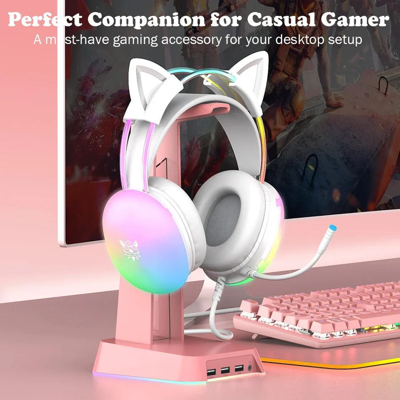 Onikuma X25 Cat Ears RGB Professional Gaming Headset with Noise Cancellation Microphone (White)
