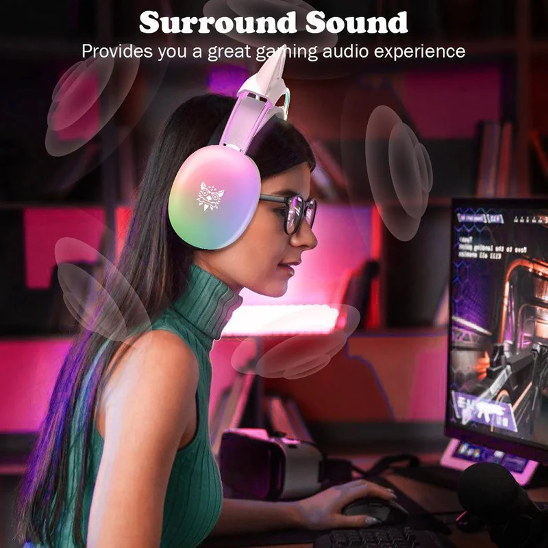 Onikuma X25 Cat Ears RGB Professional Gaming Headset with Noise Cancellation Microphone (White)