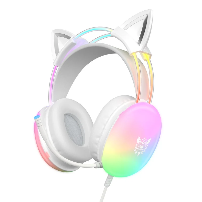 Onikuma X25 Cat Ears RGB Professional Gaming Headset with Noise Cancellation Microphone (White)