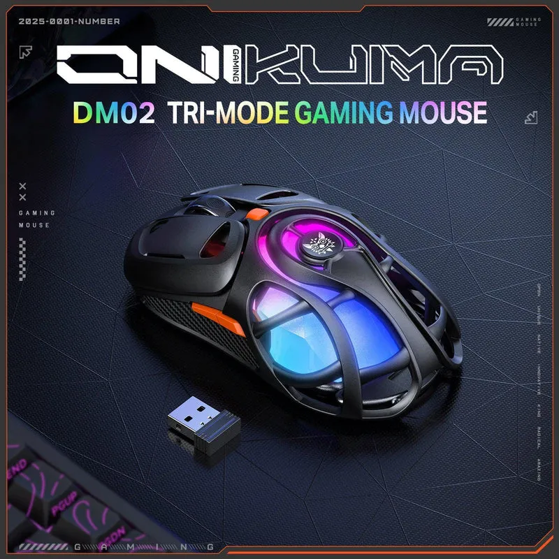 Onikuma DM02 Tri-Mode RGB Wireless Gaming Mouse (Black, Grey)
