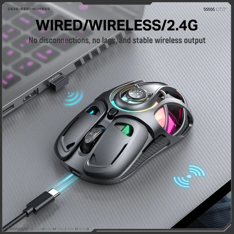 Onikuma DM02 Tri-Mode RGB Wireless Gaming Mouse (Black, Grey)