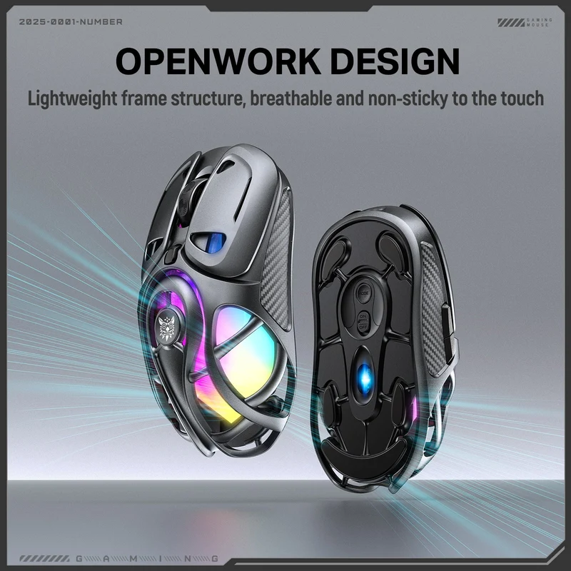 Onikuma DM02 Tri-Mode RGB Wireless Gaming Mouse (Black, Grey)