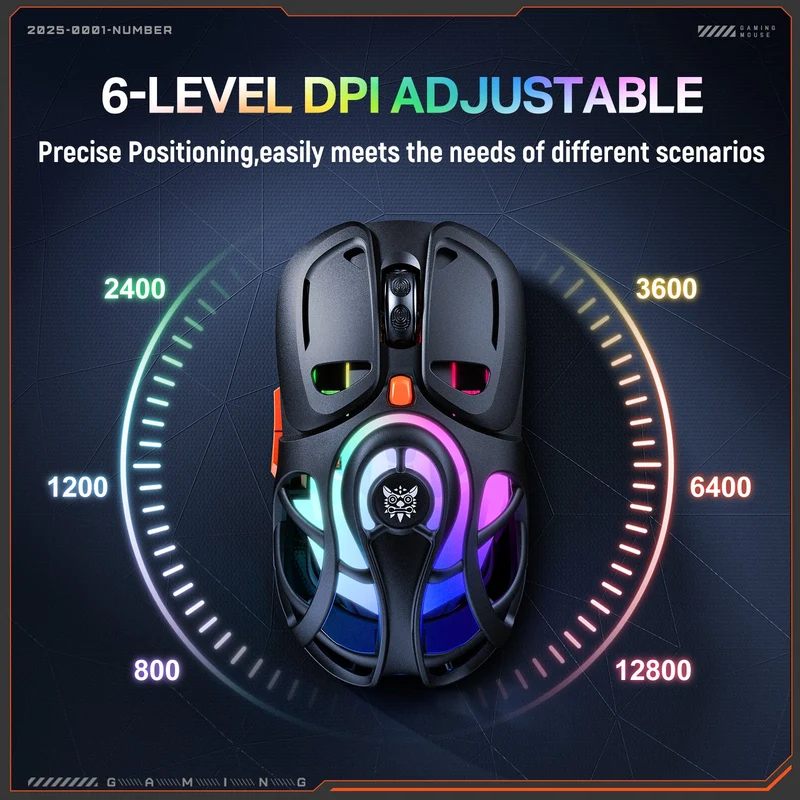 Onikuma DM02 Tri-Mode RGB Wireless Gaming Mouse (Black, Grey)