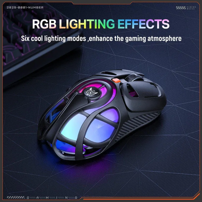 Onikuma DM02 Tri-Mode RGB Wireless Gaming Mouse (Black, Grey)