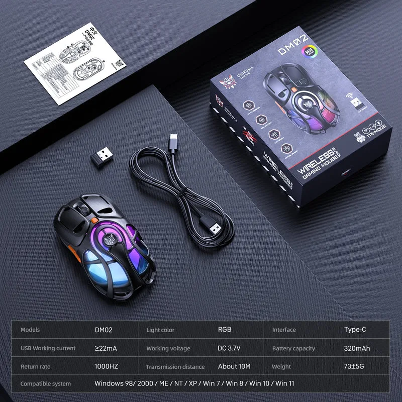 Onikuma DM02 Tri-Mode RGB Wireless Gaming Mouse (Black, Grey)