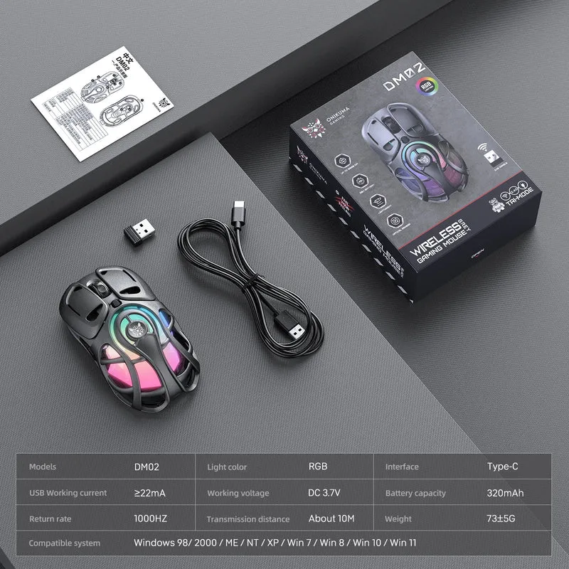 Onikuma DM02 Tri-Mode RGB Wireless Gaming Mouse (Black, Grey)
