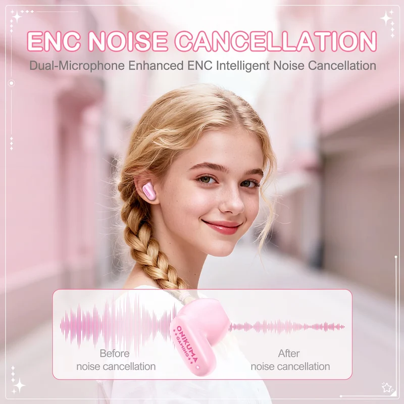 Onikuma TX603 ENC Dual Microphone Noise Reduction Wireless Earphones (Pink)
