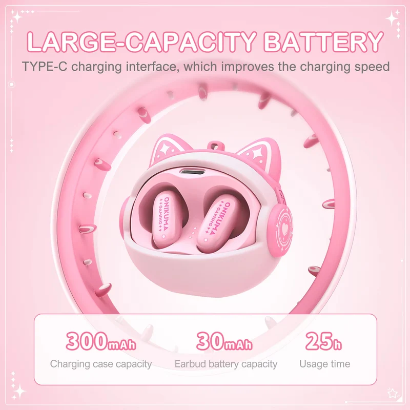 Onikuma TX603 ENC Dual Microphone Noise Reduction Wireless Earphones (Pink)