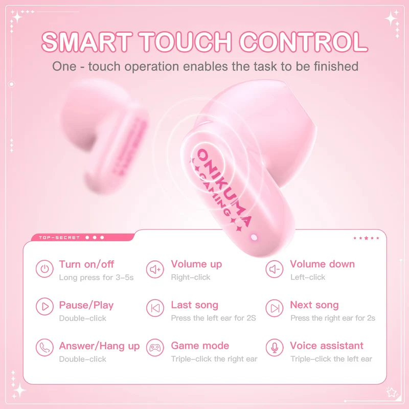 Onikuma TX603 ENC Dual Microphone Noise Reduction Wireless Earphones (Pink)