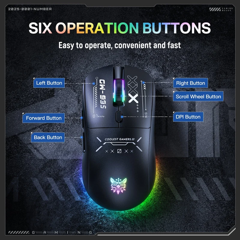 Onikuma CW935 RGB Tri-Mode Wireless Gaming Mouse (Black)