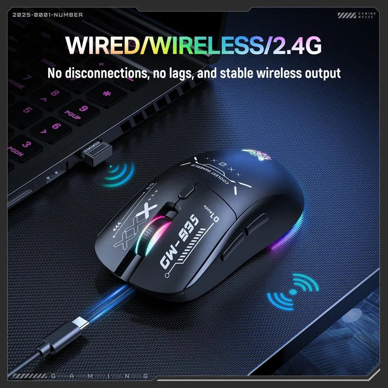 Onikuma CW935 RGB Tri-Mode Wireless Gaming Mouse (Black)