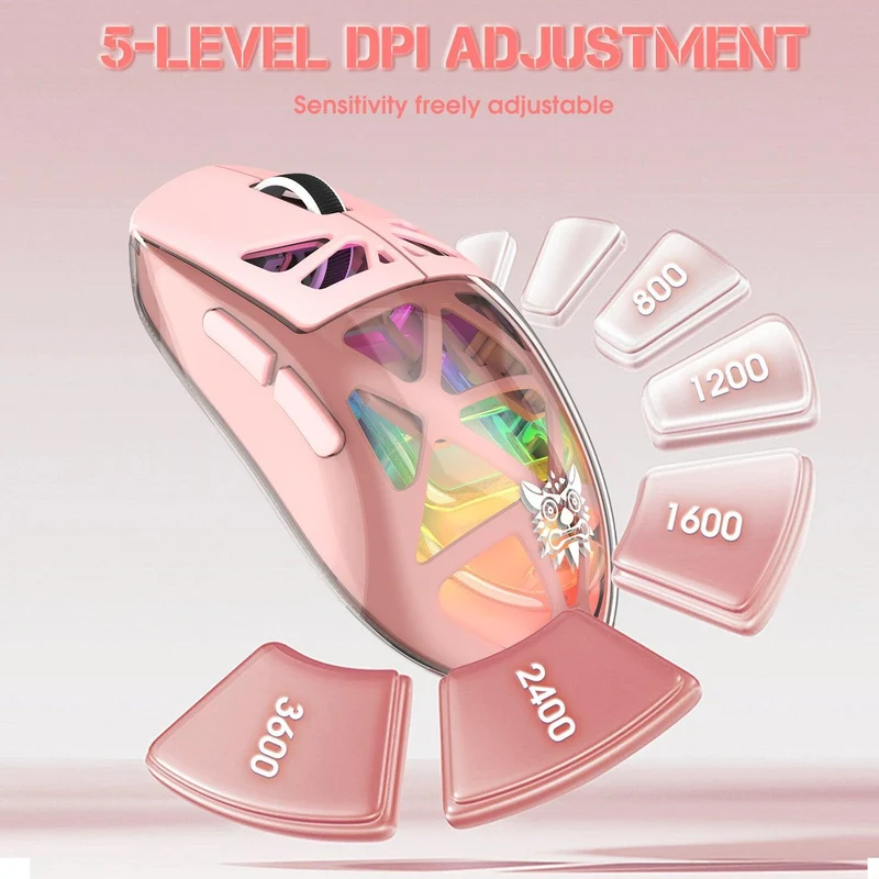 Onikuma CW930 RGB Tri-Mode Wireless Gaming Mouse (Black, Pink, White)