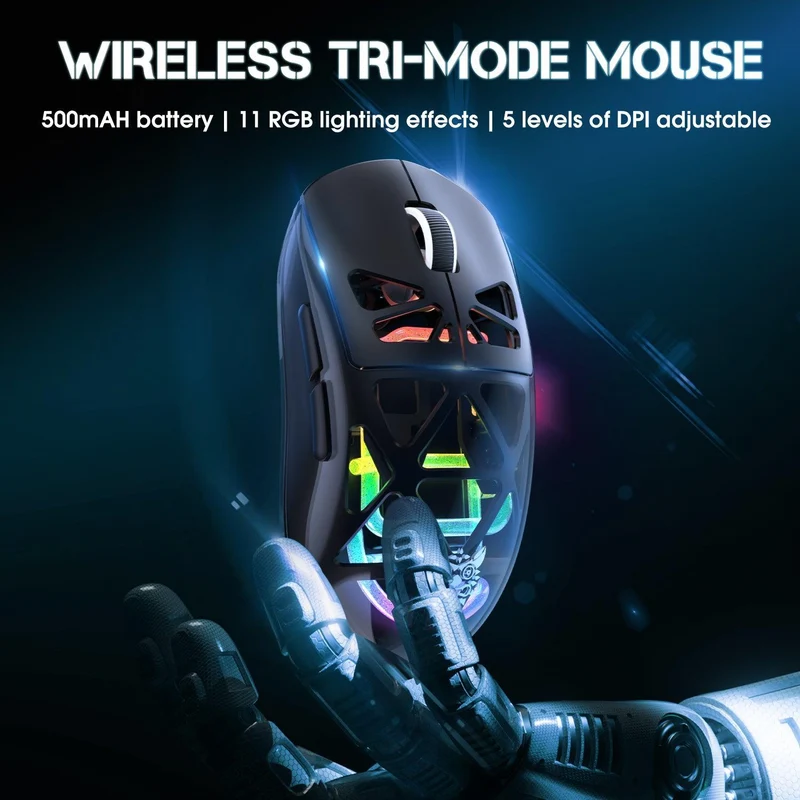 Onikuma CW930 RGB Tri-Mode Wireless Gaming Mouse (Black, Pink, White)