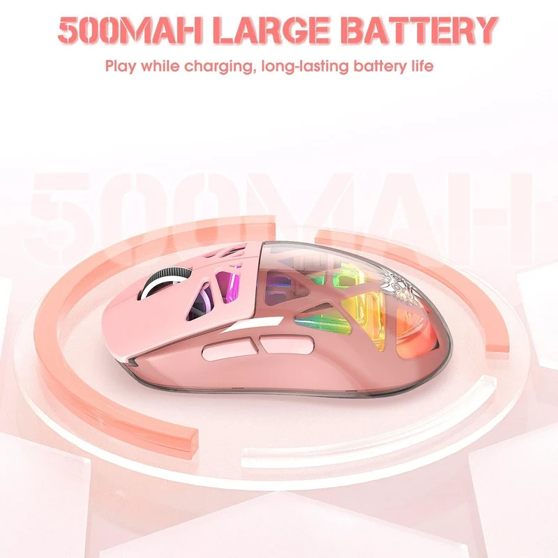Onikuma CW930 RGB Tri-Mode Wireless Gaming Mouse (Black, Pink, White)