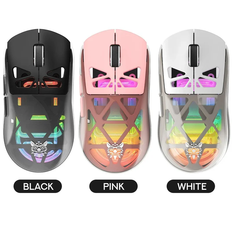 Onikuma CW930 RGB Tri-Mode Wireless Gaming Mouse (Black, Pink, White)