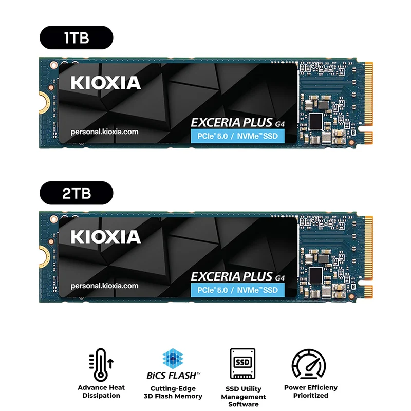 Kioxia Exceria Plus G4 PCIe Gen5 x4 M.2 2280 NVME SSD (1TB, 2TB) (LVD10Z001TG8, LVD10Z002TG8)
