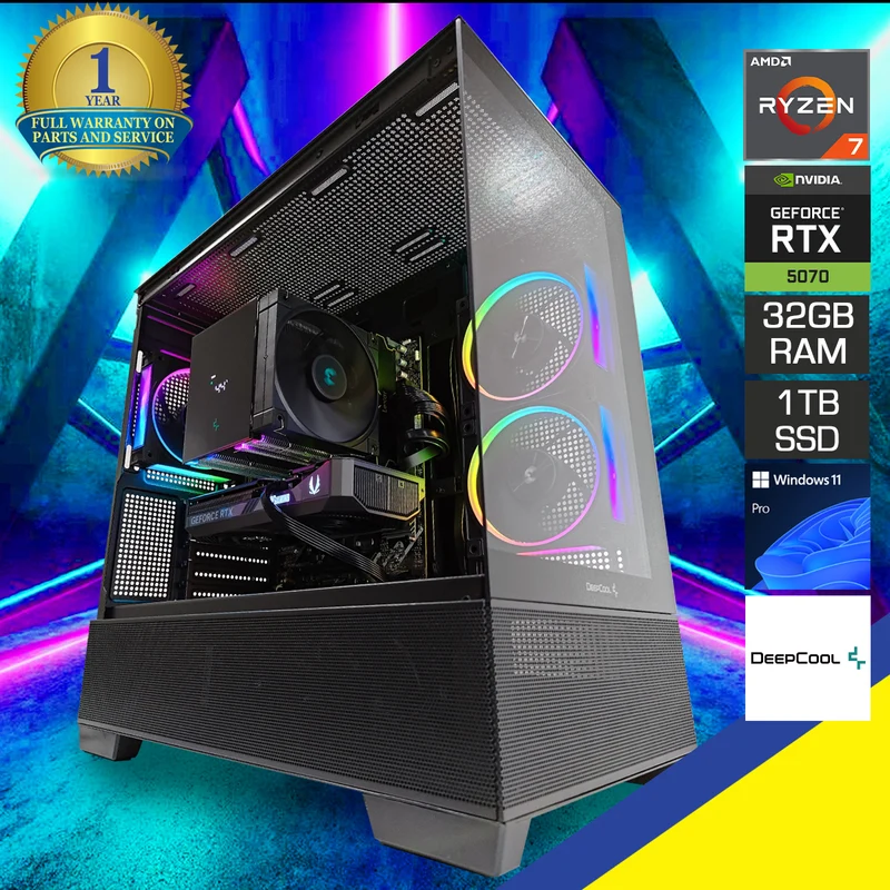 Sophos CG380 Black Desktop Gaming PC | AMD Ryzen 7 9700X | 32GB RAM | 1TB SSD | RTX 5070 | Windows 11 Pro