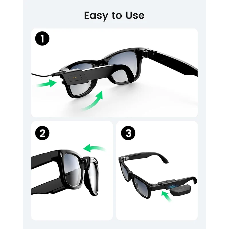 Transnovo Snap-On Portable Charger for Ray-Ban Meta Glasses (Black) (RB2-B)